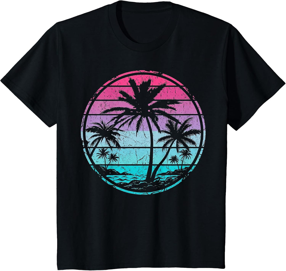 Palm Tree Sunset Retro Beach Vintage Tropical Designs T-Shirt - Black