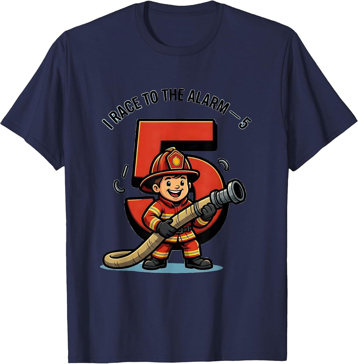 Men's I Race To The Alarm — 5 Firefighter Toddler Boy 5th Birthday T-Shirt - Navy Blue