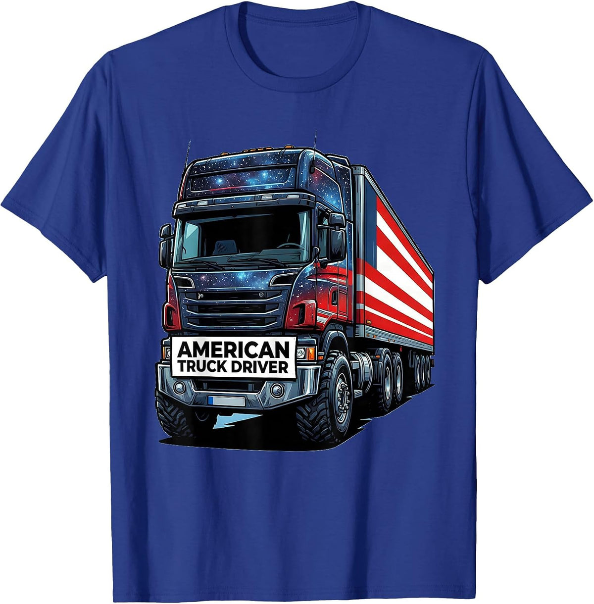 American Truck Driver Cartoon Patriotic Trucker Semi Driver T-Shirt - Royal Blue