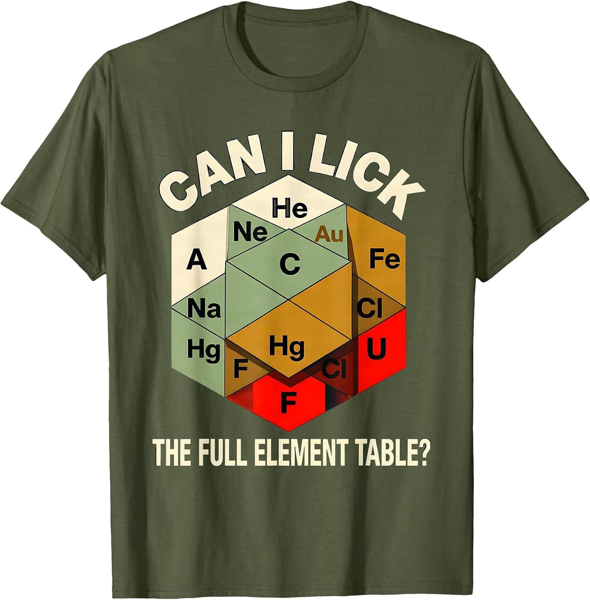 Men's Can I Lick The Full Element Table Funny Science Teacher T-Shirt - Olive Green