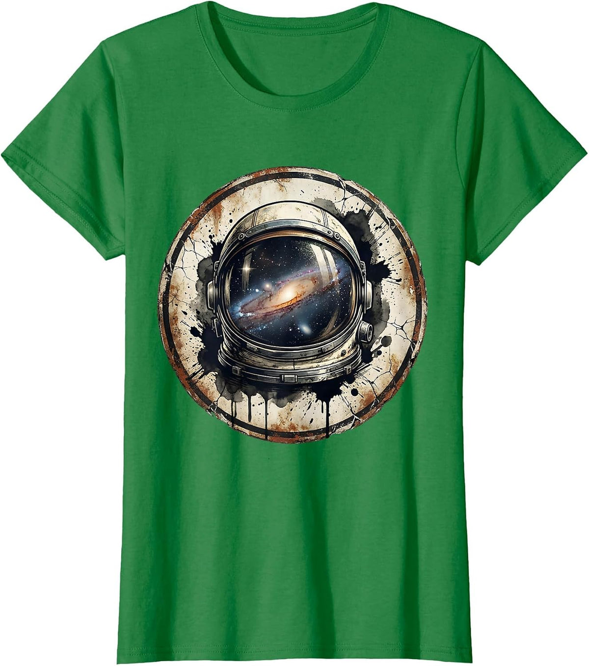Retro Space Helmet Galaxy Reflection Design T-Shirt - Kelly Green