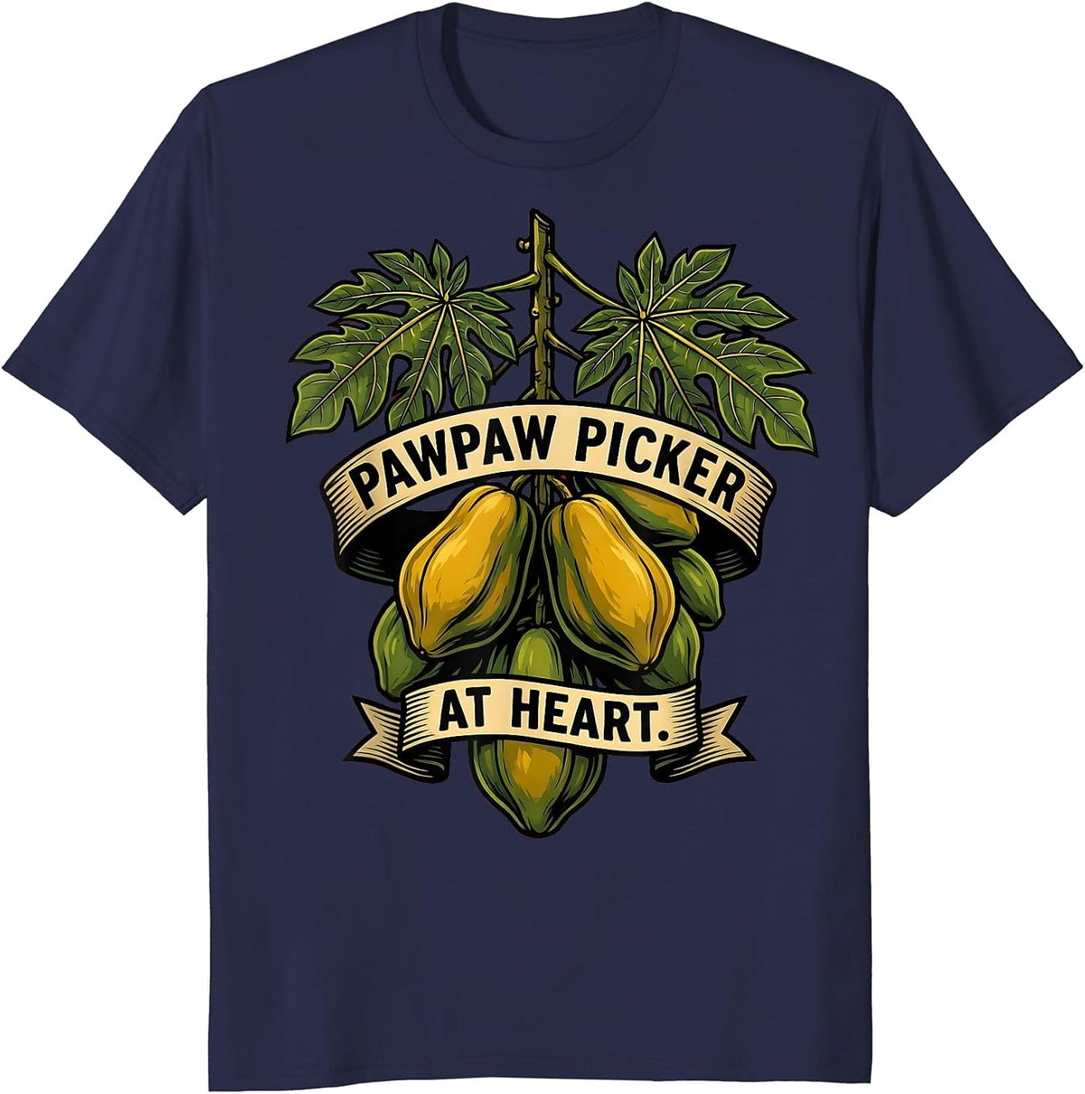 Pawpaw Picker at Heart Fruit Lover Design T-Shirt - Navy Blue