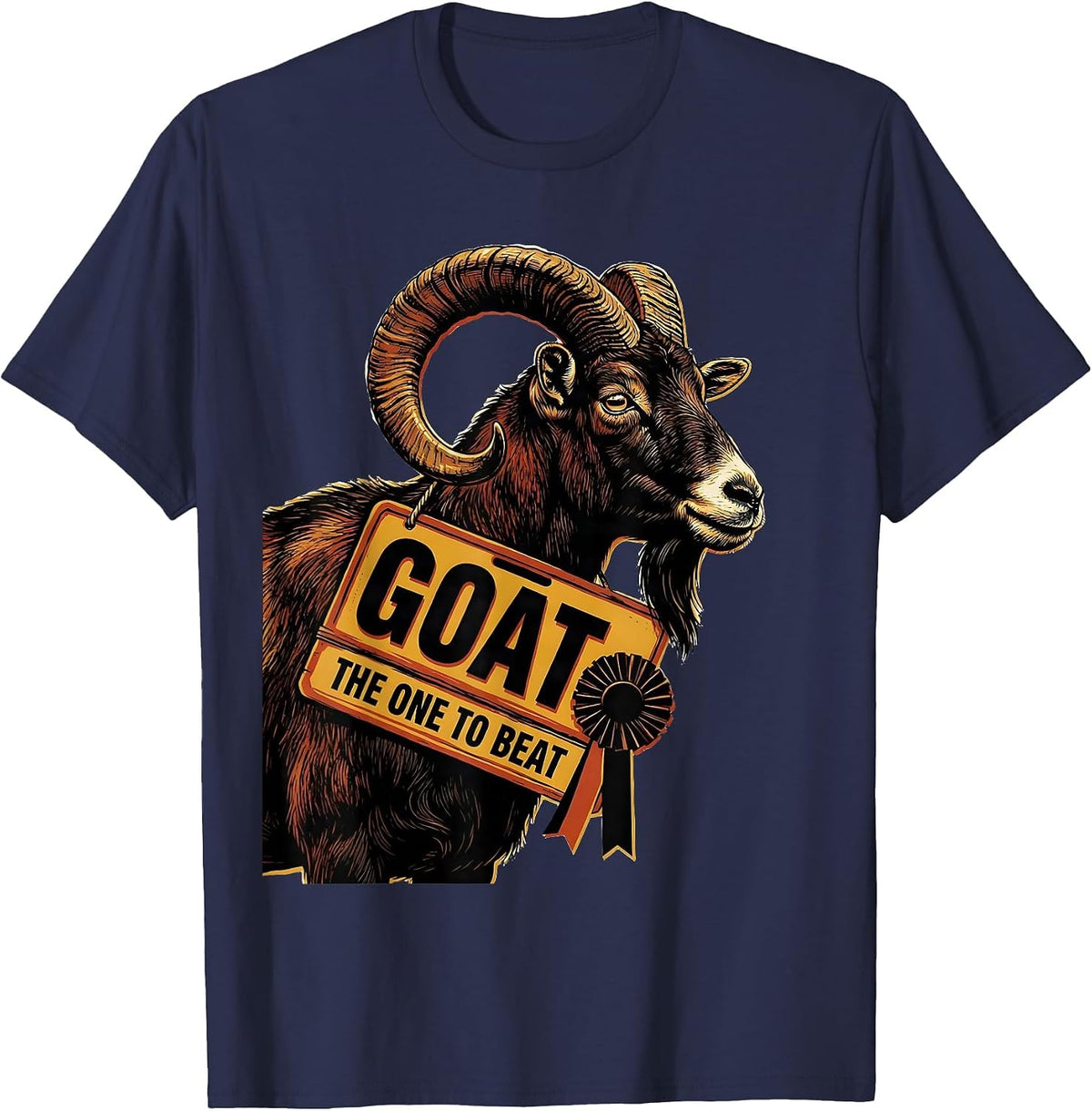 GOAT The One To Beat Funny Goat Lover Farm Animal Humor T-Shirt - Navy Blue