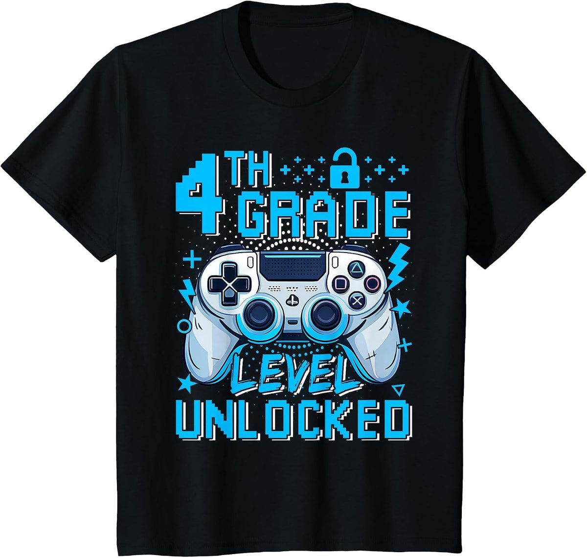 4th Grade Level Unlocked Video Game First Day Boy Kid T-Shirt - Black