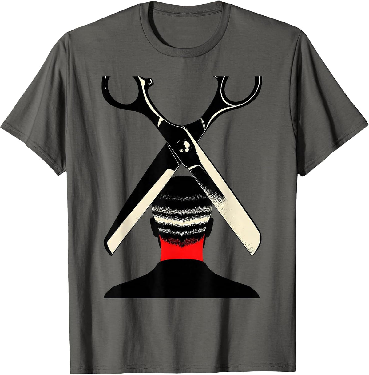 Men's Barber Scissors Silhouette Vintage Hairdresser Christmas T-Shirt - Asphalt Grey