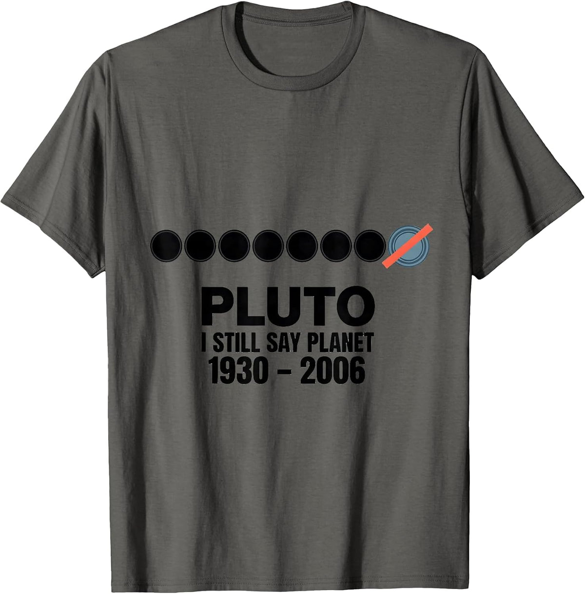 Pluto I Still Say Planet 1930-2006 Funny Space Science Humor T-Shirt - Asphalt Grey