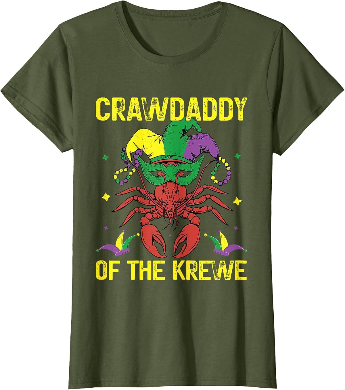Crawdaddy the Krewe Mardi Gras New Orleans Crawfish T-Shirt - Olive Green