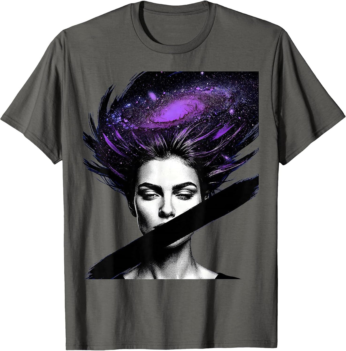 Men's Galaxy Hair Woman Celestial Universe Art T-Shirt - Asphalt Grey
