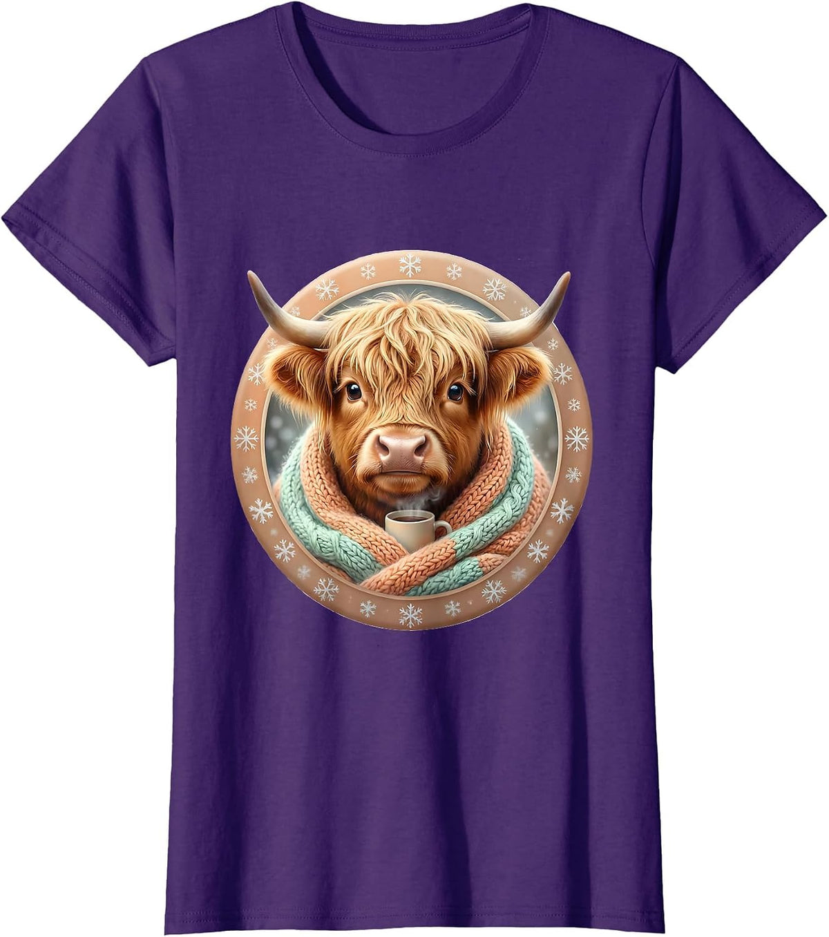 Women's Cute Kawaii Highland Cow Christmas Cozy Gift T-Shirt - Purple