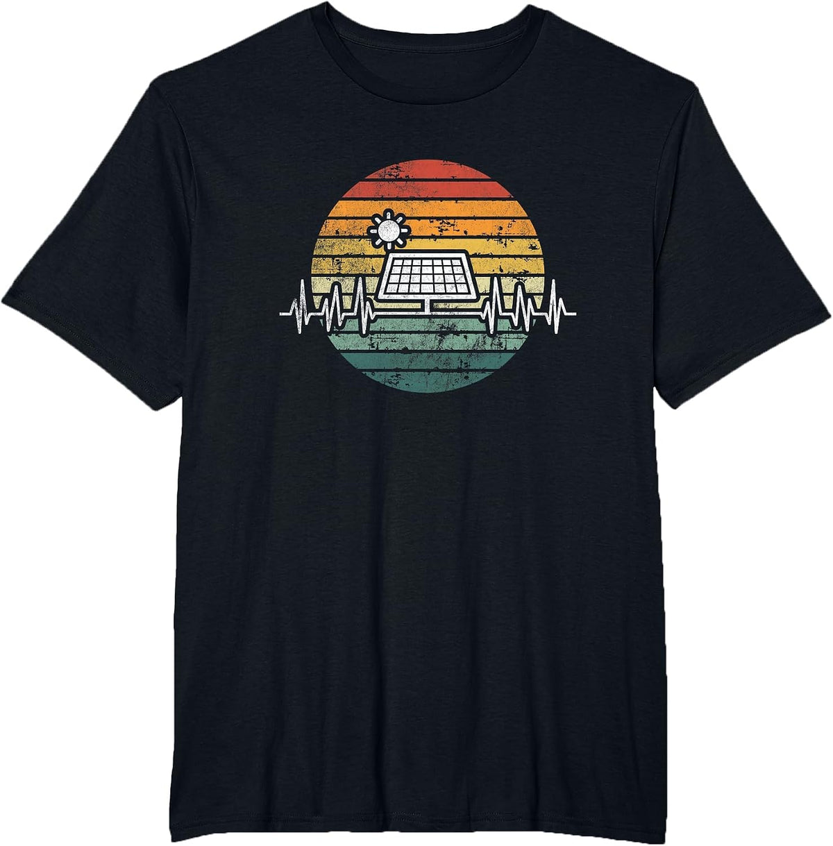 Solar Power Heartbeat Renewable Energy Lover Nature Apparel T-Shirt - Black