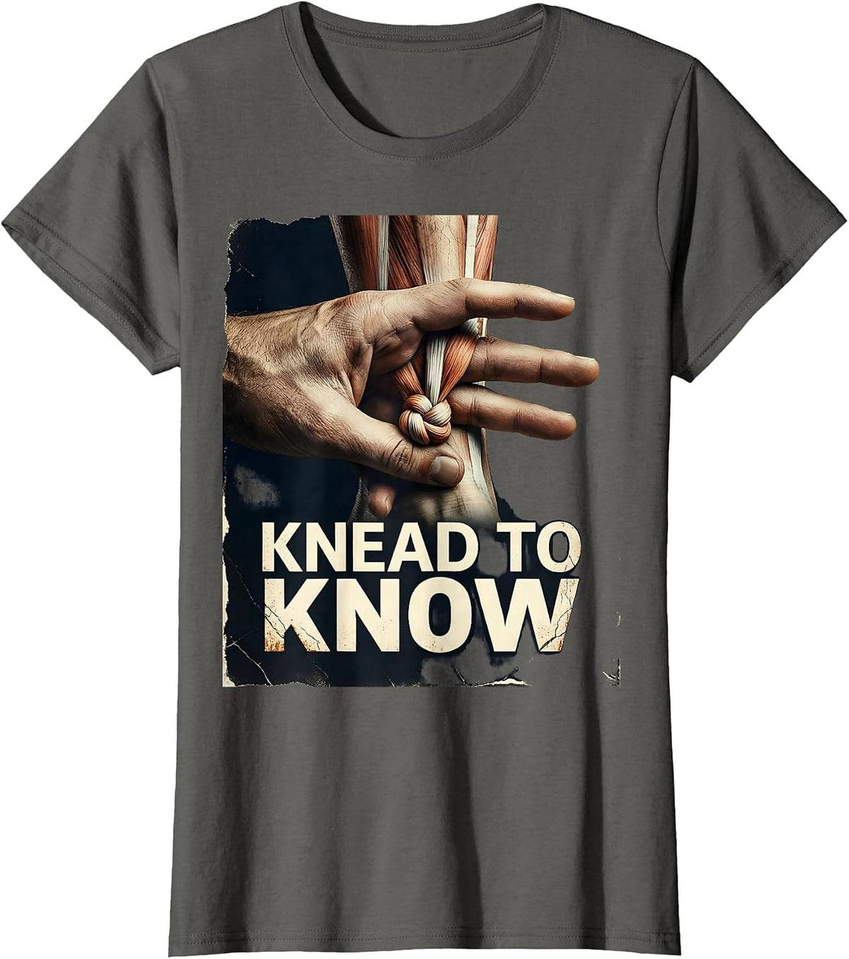 Women's Knead To Know Distressed Massage Therapist Occupational T-Shirt - Asphalt Grey