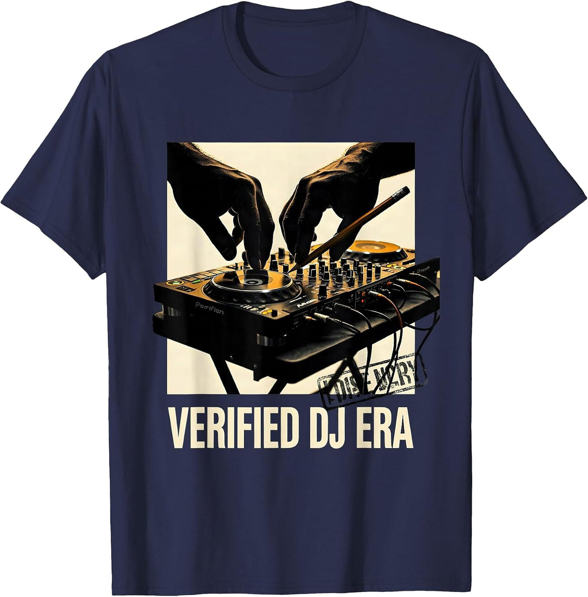 Men's Verified DJ Era Retro Hip Hop Golden Era Lyric Quote T-Shirt - Navy Blue