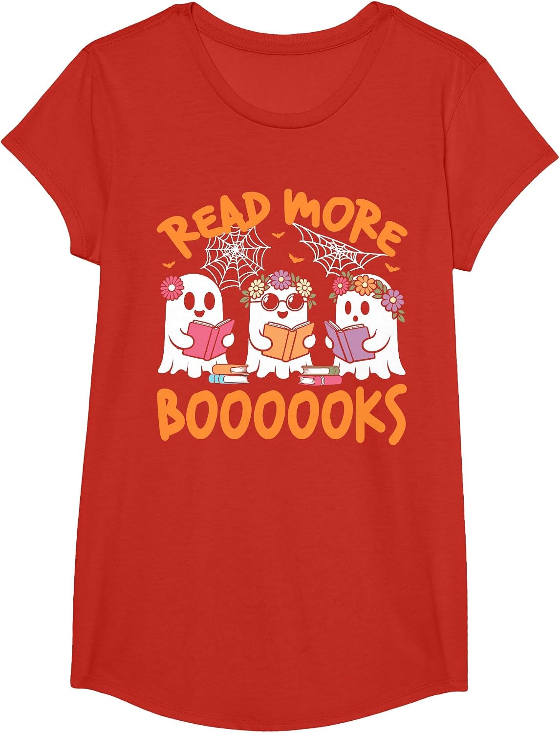 Cute Ghost Book Read More Books Funny Teachers Halloween T-Shirt - Girls Red