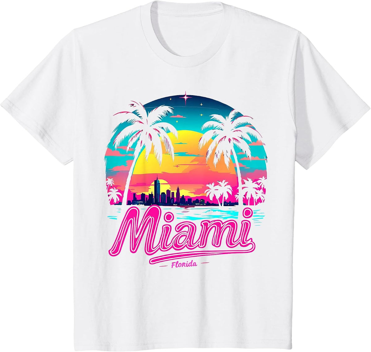 Vintage Miami Beach – Retro 305 Florida Sunset Graphic T-Shirt - White