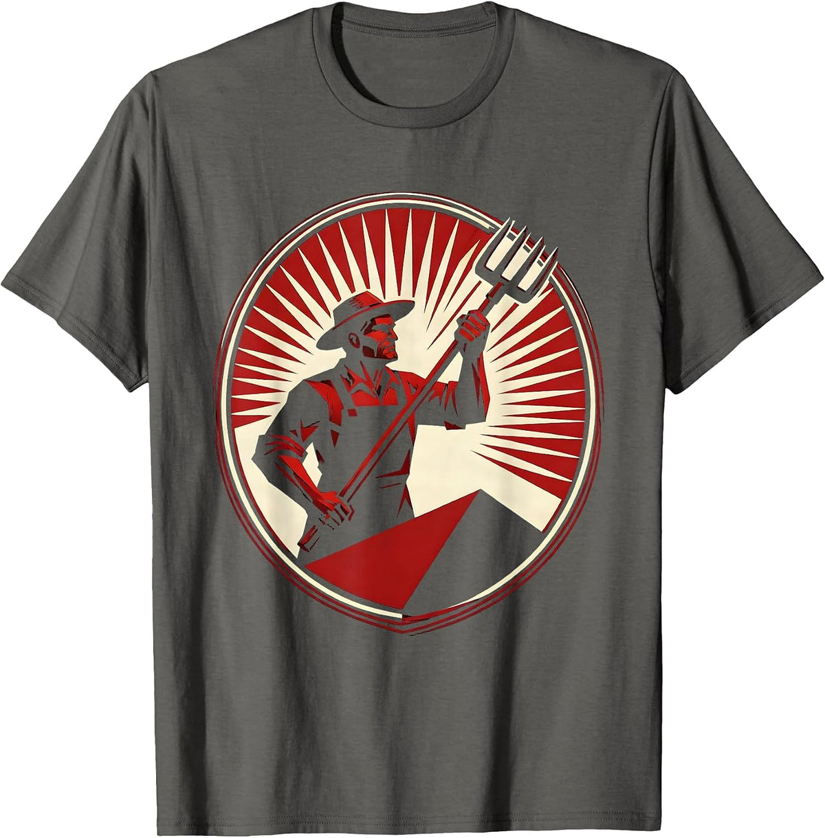 Revolutionary Farmer Pitchfork Stormy Sky 1776 T-Shirt - Asphalt Grey