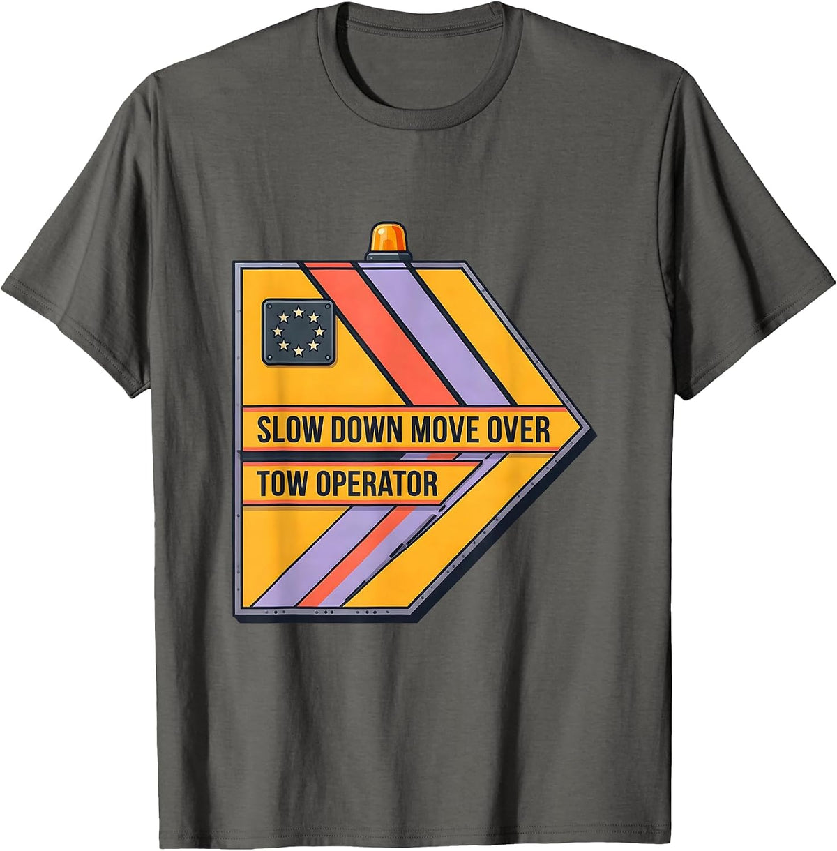Slow Down Move Over Tow Operator Patriotic Rugged Tow Truck T-Shirt - Asphalt Grey