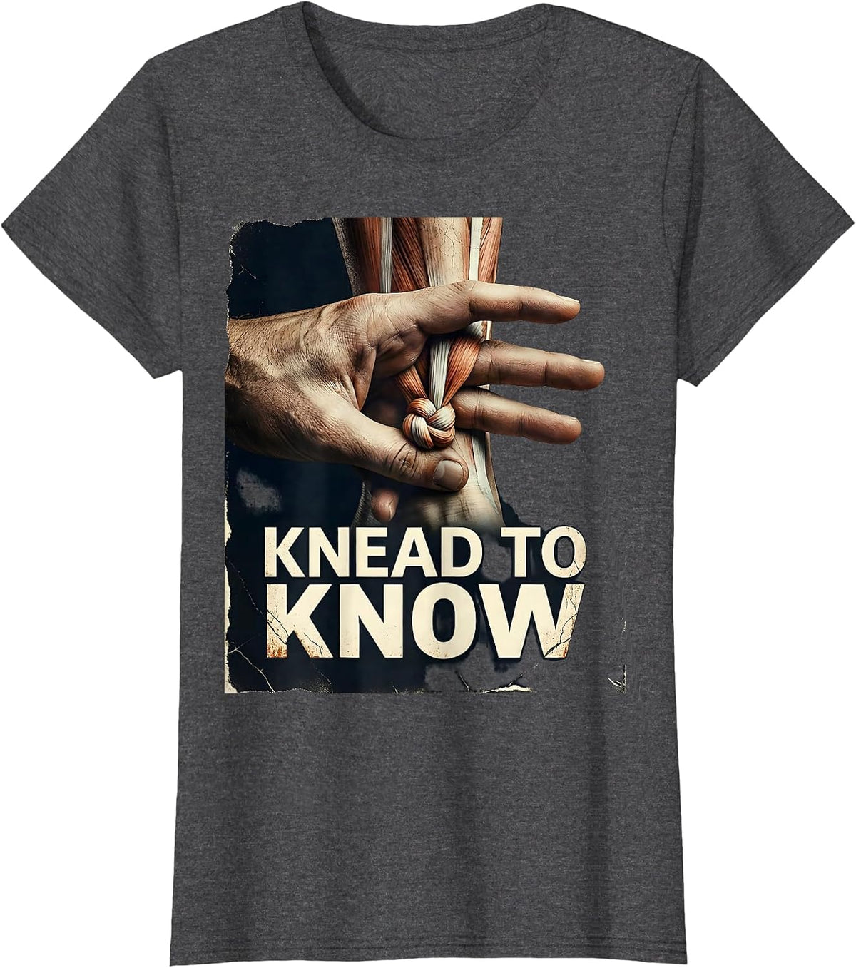 Women's Knead To Know Distressed Massage Therapist Occupational T-Shirt - Dark Heather Grey