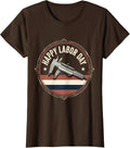 Women's Happy Labor Day Vintage Badge Union Worker Patriotic T-Shirt - Brown