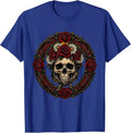 Grunge Skull Flower Crown and Torn Bandana Design T-Shirt - Royal Blue