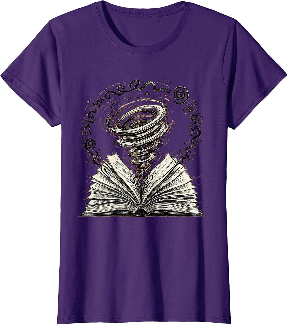 Women's Dyslexia Awareness Open Book Swirling Letters T-Shirt - Purple