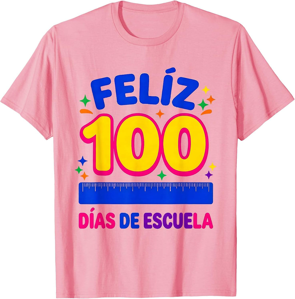 Feliz 100 días de escuela Colorful Spanish Teacher 100th Day T-Shirt - Pink