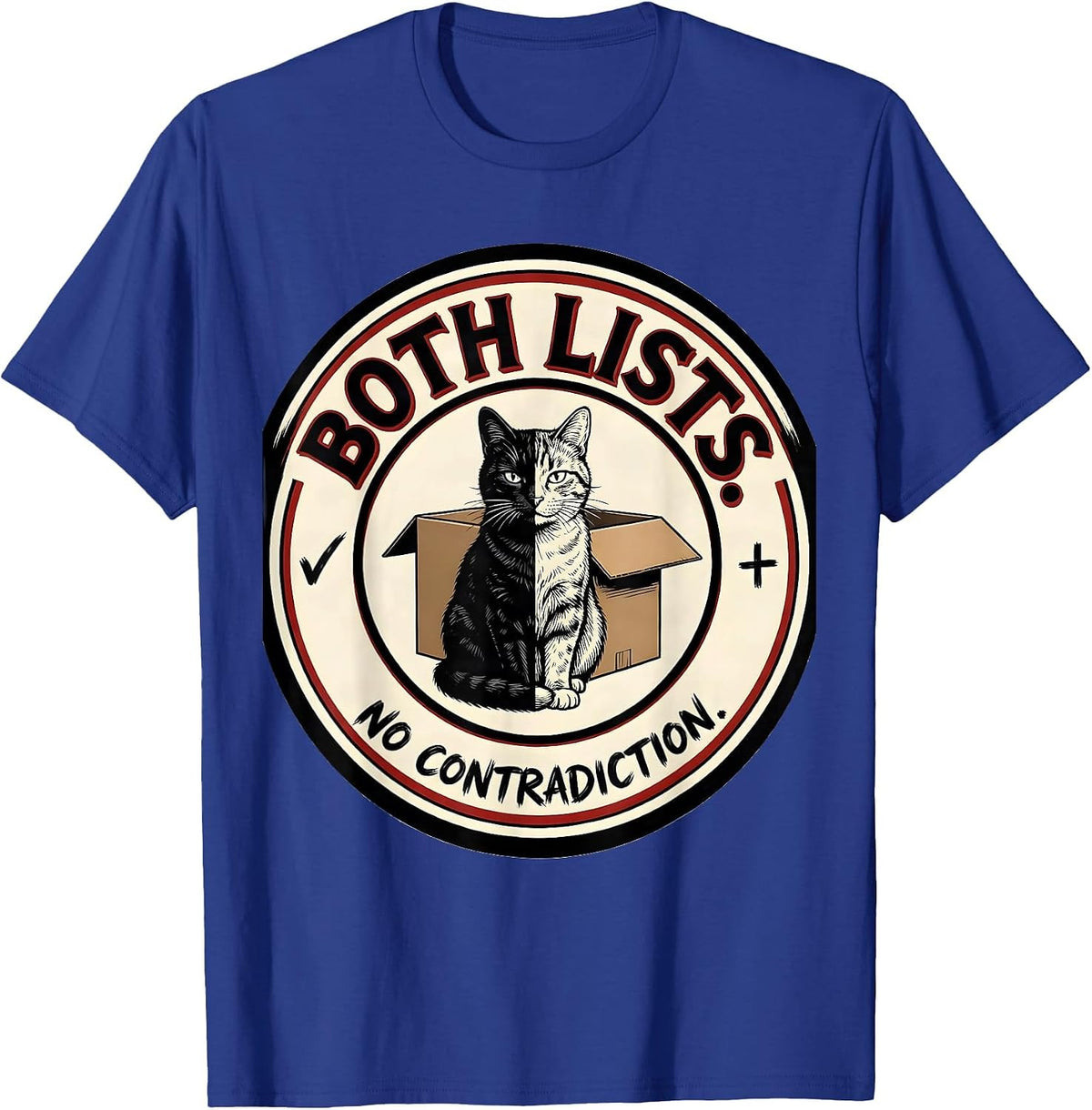 Both Lists No Contradiction Funny Quantum Physics Cat Owner T-Shirt - Royal Blue