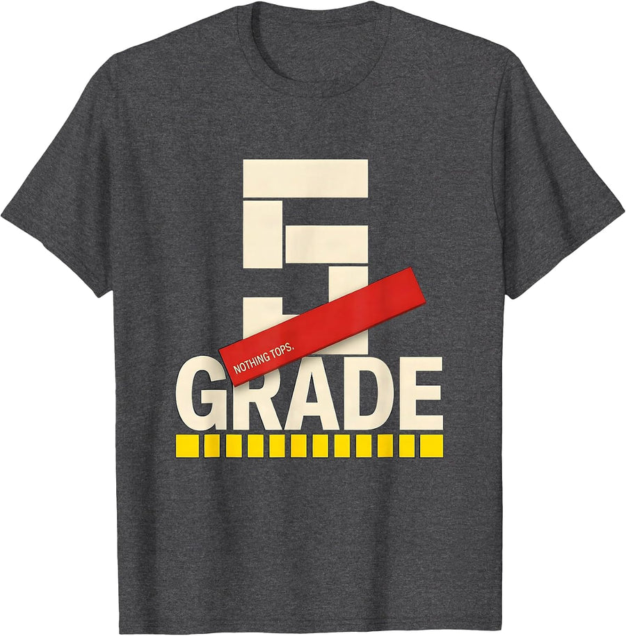 Men's Nothing Tops 5th Grade Funny Back To School Teacher Crew T-Shirt - Dark Heather Grey