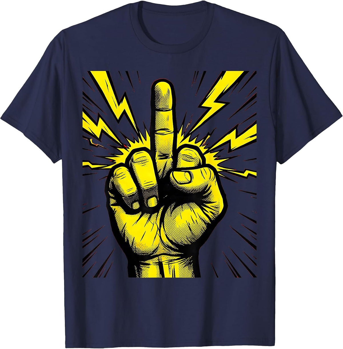 Men's Middle Finger Lightning Bolt Graphic Design T-Shirt - Navy Blue
