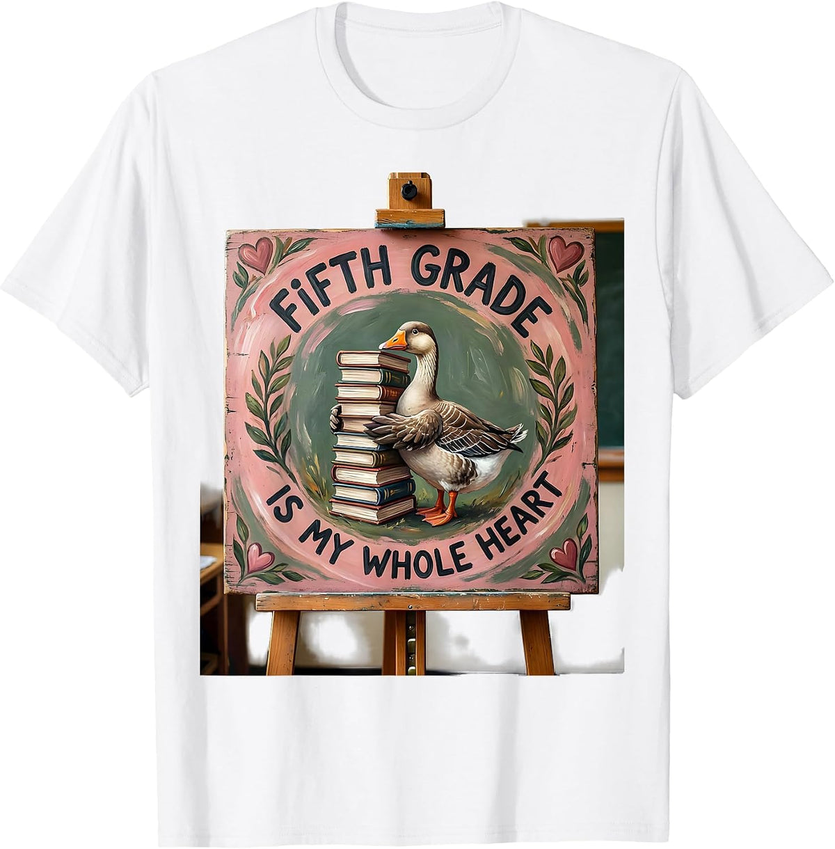 Fifth Grade Is My Whole Heart Cute Goose Teacher Folk Art T-Shirt - White