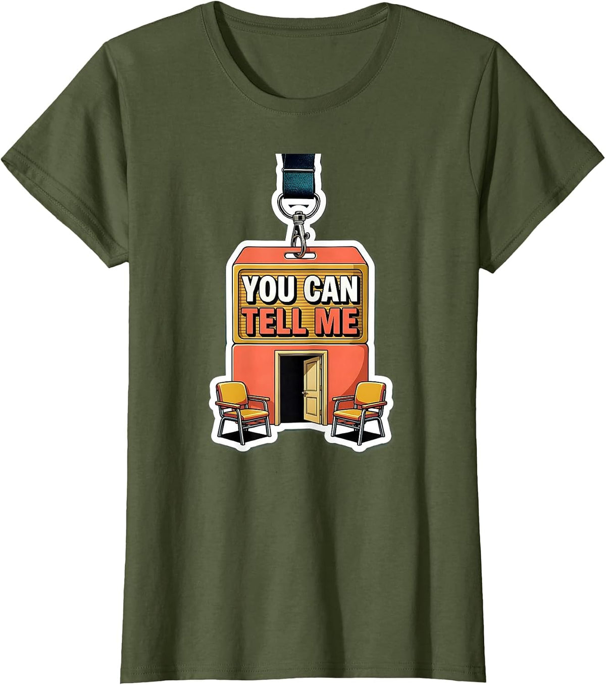 Women's You Can Tell Me Groovy Retro School Counselor Appreciation T-Shirt - Olive Green