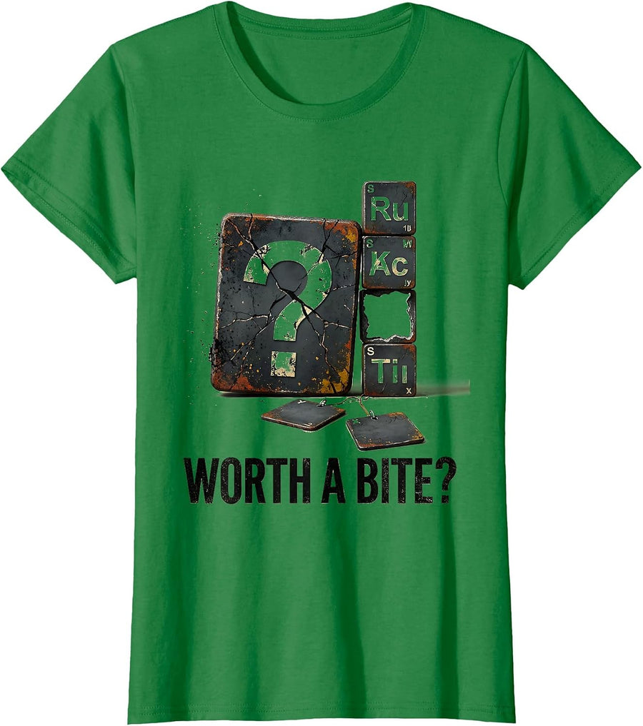 Women's Worth A Bite Funny Periodic Table Science Teacher Humor T-Shirt - Kelly Green