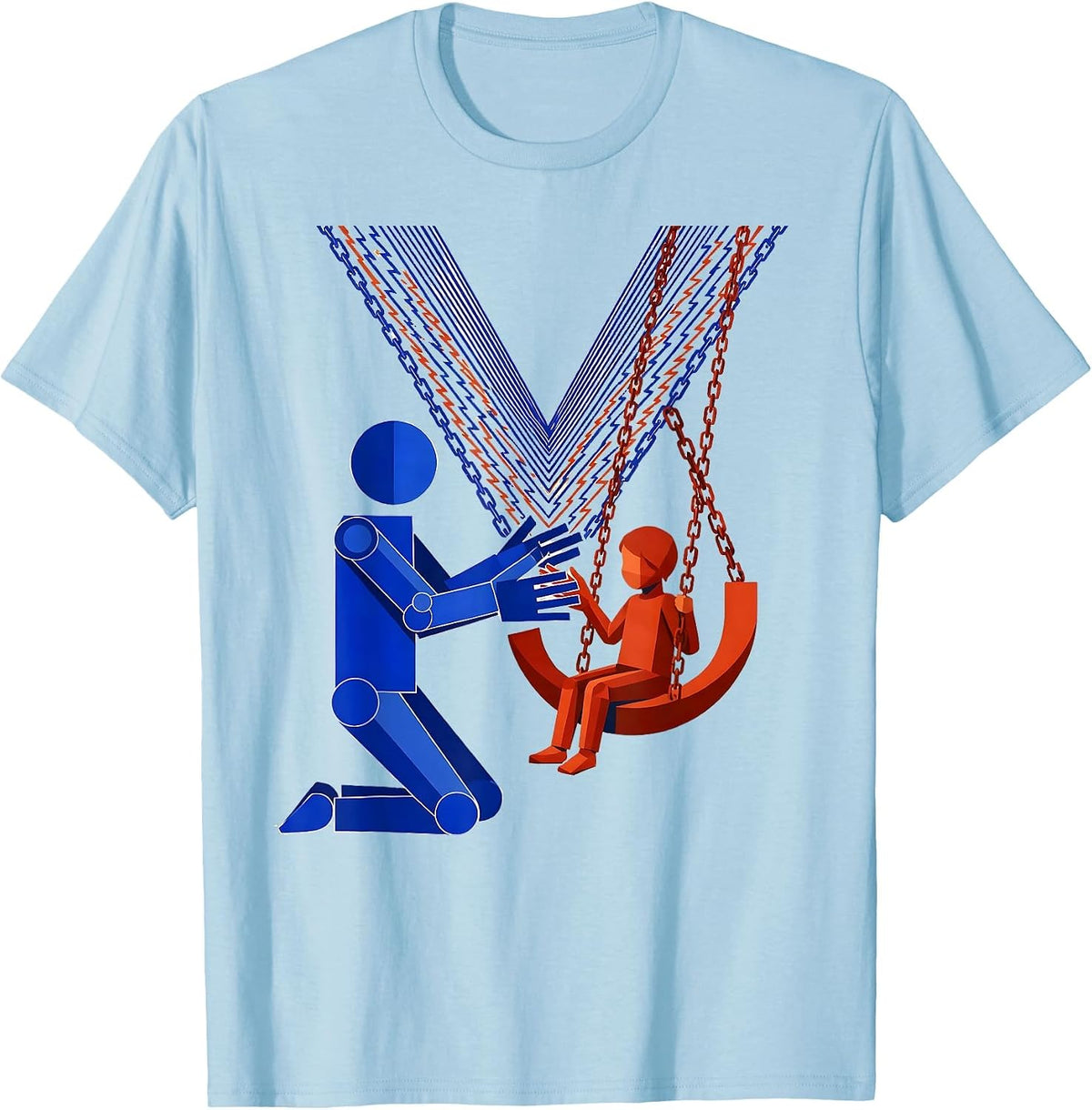 Men's Occupational Therapist Kneeling With Child on Swing T-Shirt - Baby Blue