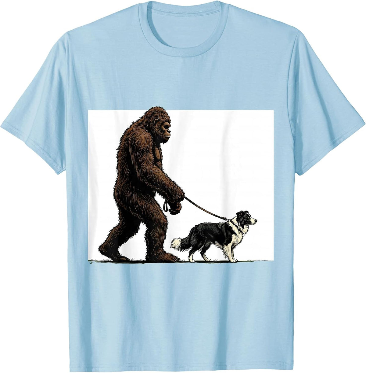 Bigfoot Walking Border Collie Funny Dog Owner Humor T-Shirt, Men, Baby Blue, Small - As Pictured