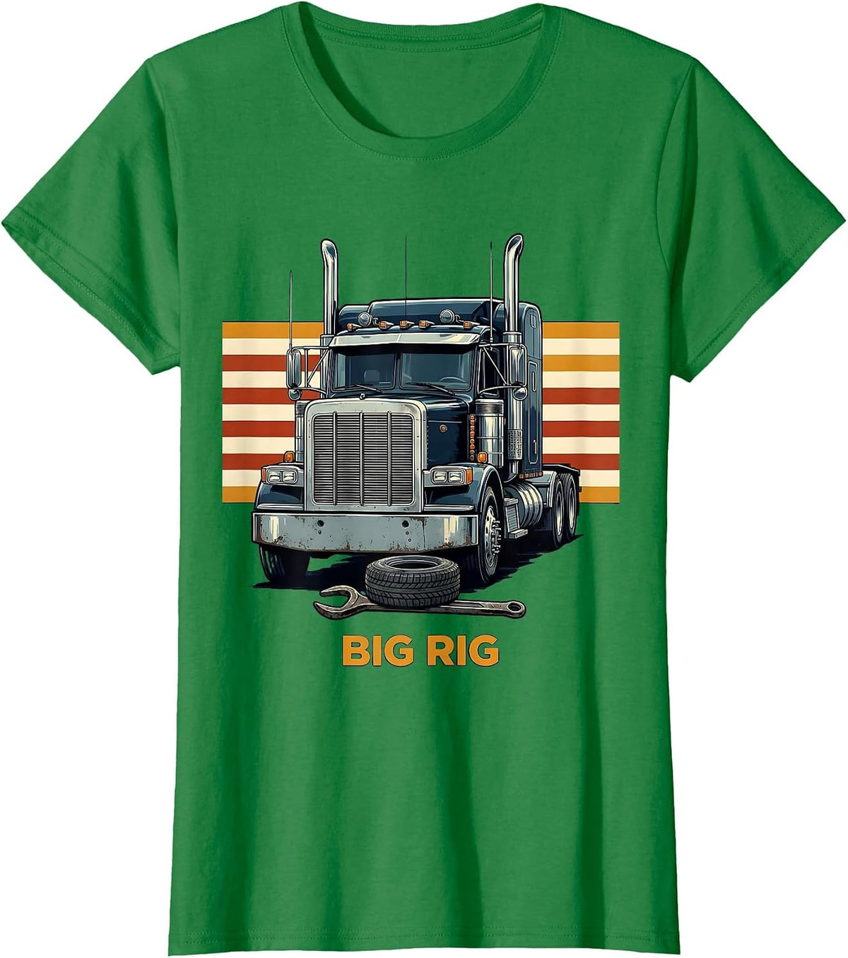 BIG RIG Custom Patriotic Semi Truck Driver Trucker Pride T-Shirt - Kelly Green