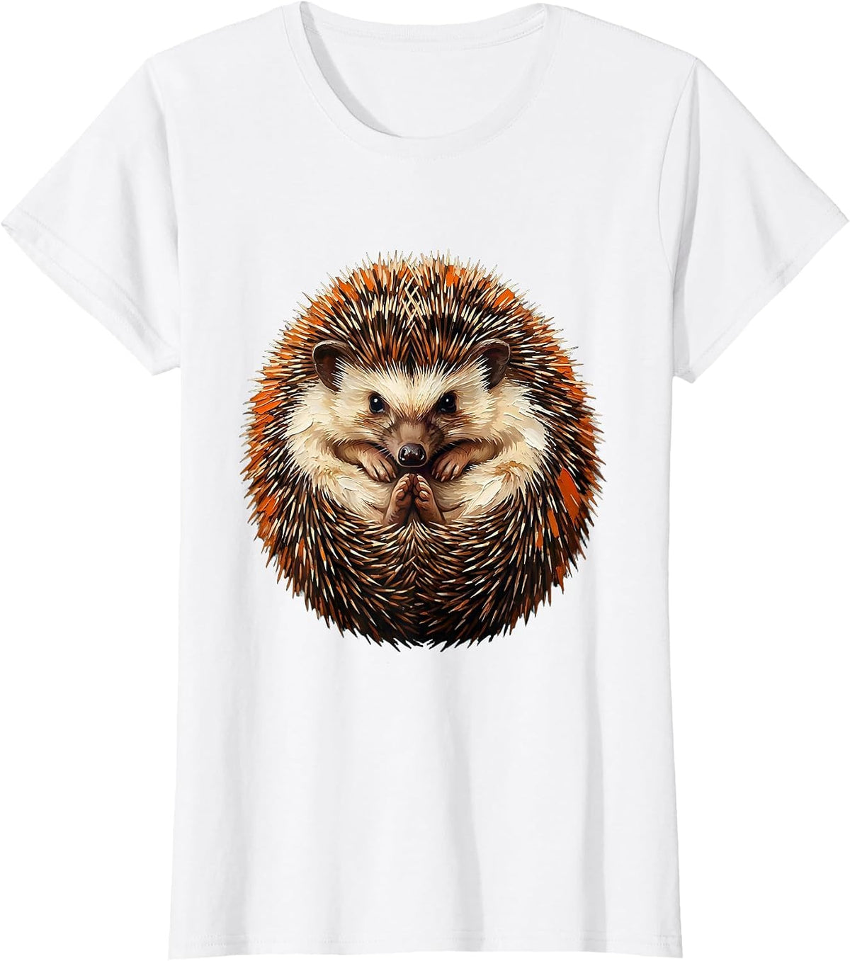 Women's Curled Hedgehog Cute Animal Lover Novelty Humor T-Shirt - White