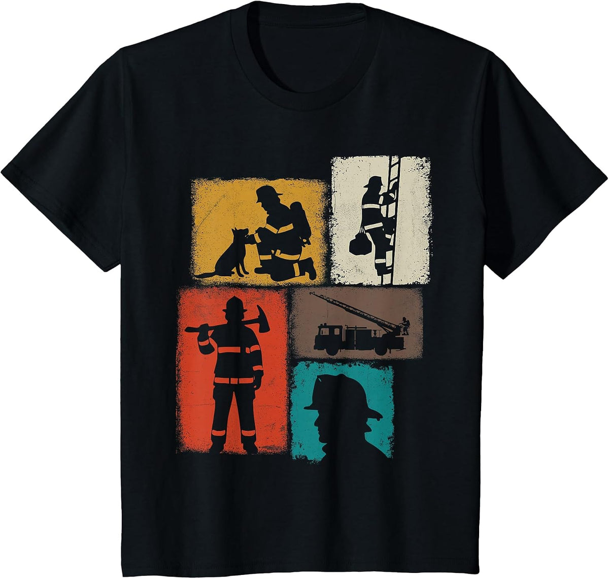 Firefighter Vintage Collage Fireman Men Hero T-Shirt - Black