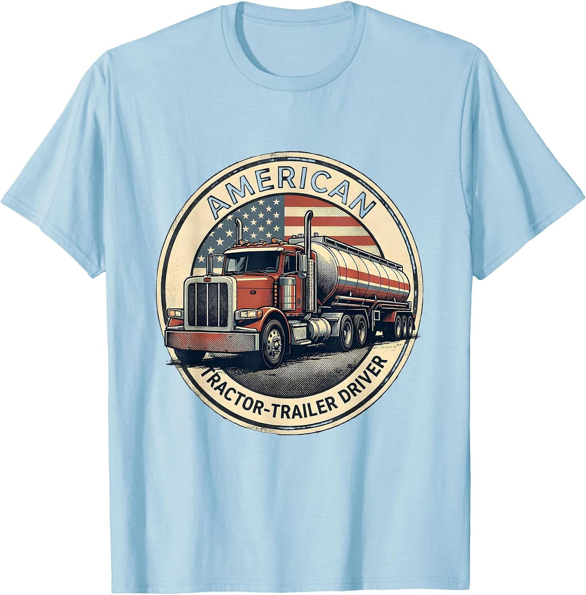Men's American Tractor-Trailer Driver Patriotic Trucker T-Shirt - Baby Blue
