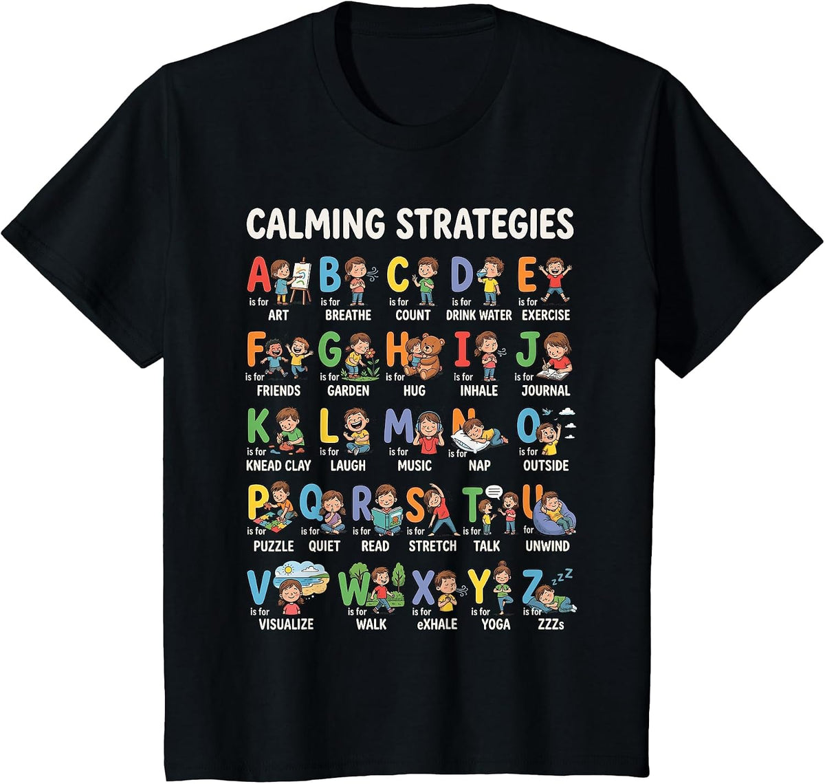 Calming Strategies ABC Alphabet T-Shirt - Black