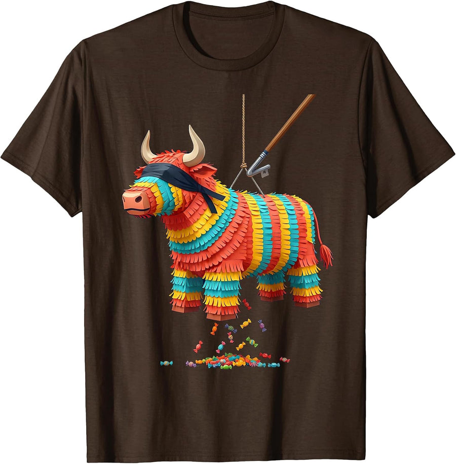 Men's Bull Piñata Funny Cinco de Mayo Party Costume T-Shirt - Brown