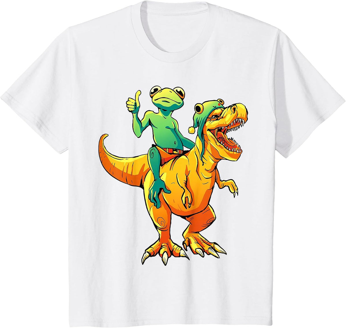 Frog on Dinosaurs Animal Lover Funny Design T-Shirt - White