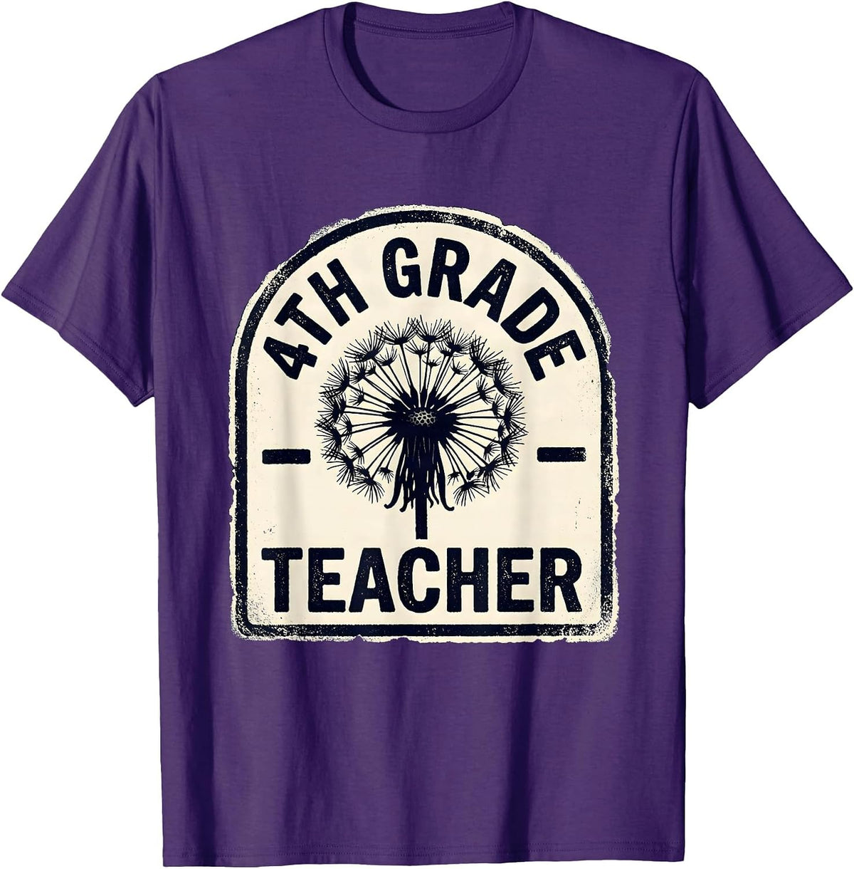 Men's 4th Grade Teacher Rubber Stamp Wildflower Back To School T-Shirt - Purple