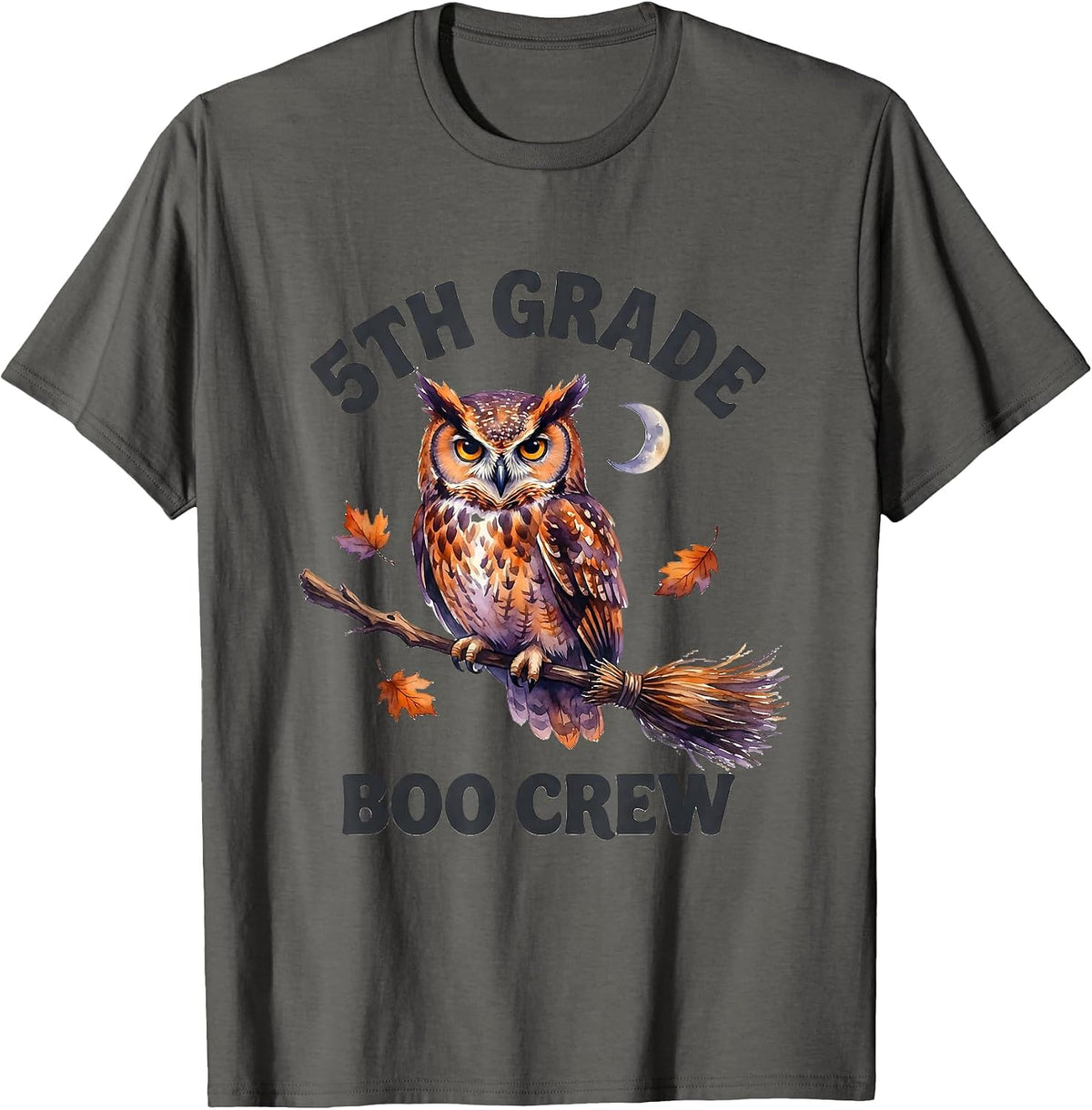 5th Grade Boo Crew Watercolor Halloween Teacher Student T-Shirt - Asphalt Grey