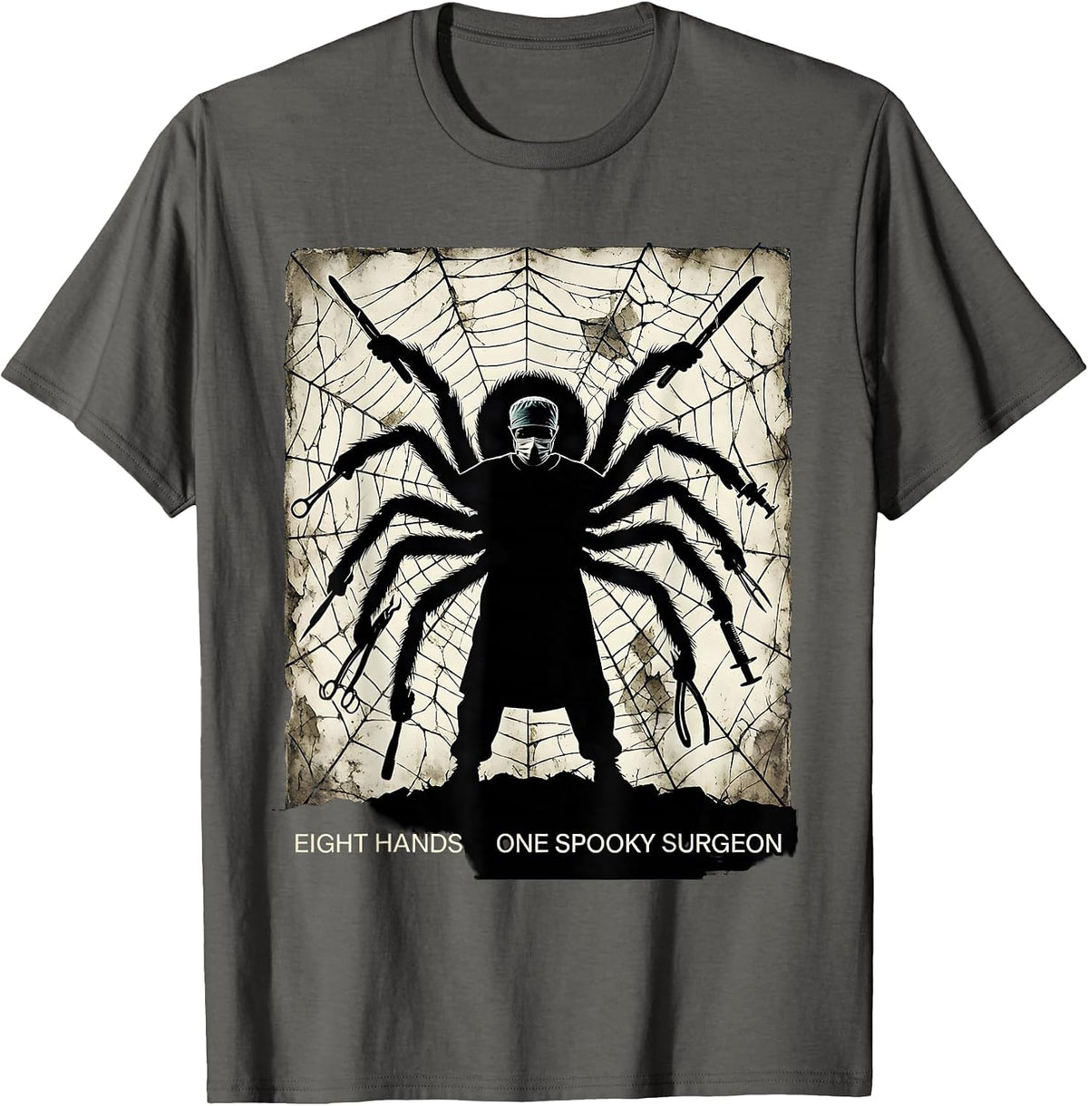 Men's Halloween Spider Surgeon Eight Hands Design T-Shirt - Asphalt Grey