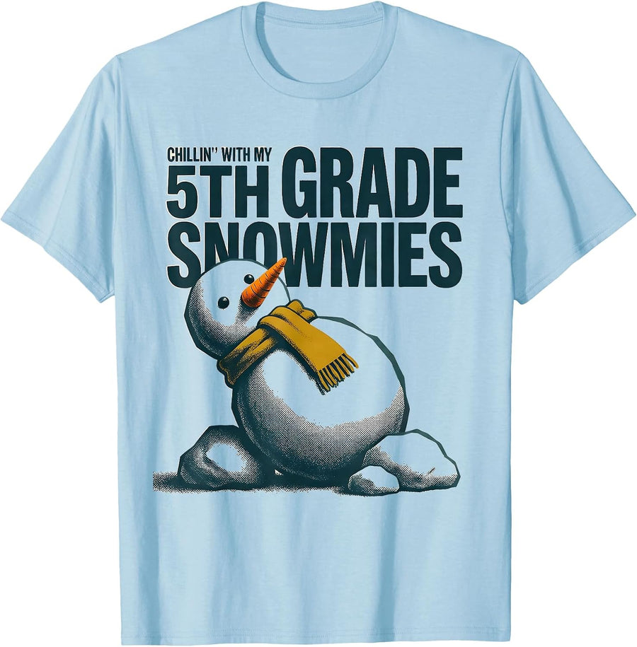 Men's Chillin With My 5th Grade Snowmies Funny Teacher Christmas T-Shirt - Baby Blue