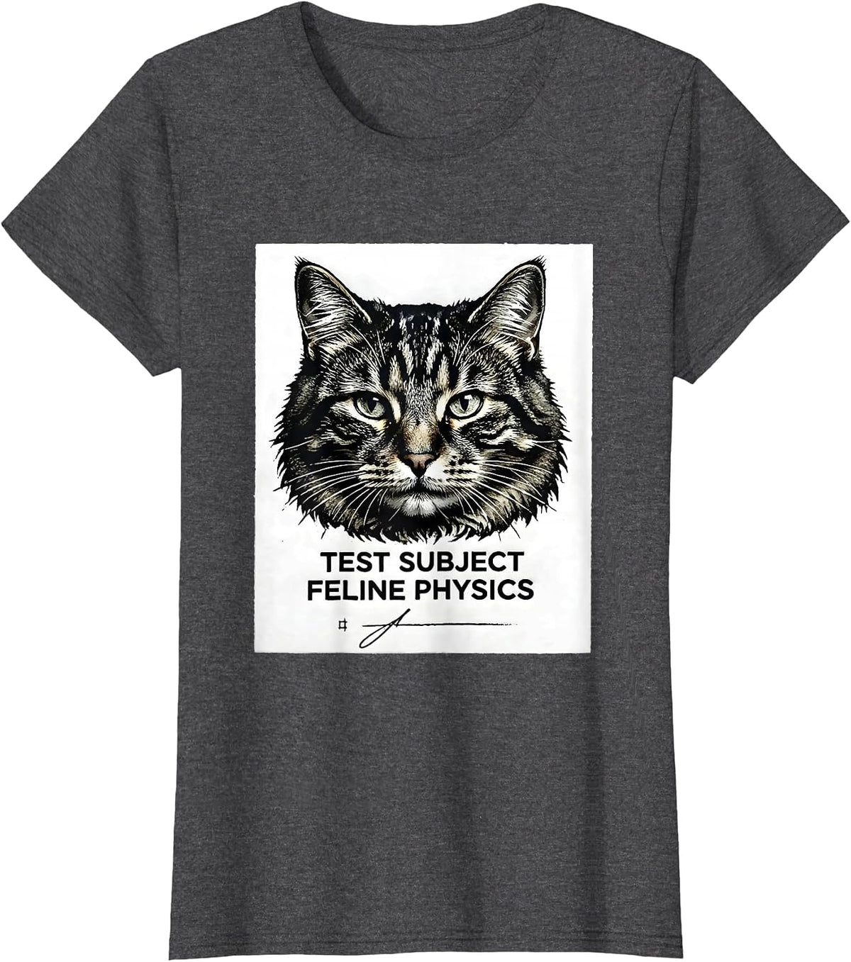 Women's Test Subject Feline Physics Funny Cat Science Math Teacher T-Shirt - Dark Heather Grey