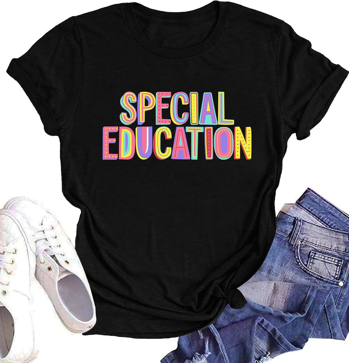 Special Education Teacher Shirts for Women SPED Teachers Graphic T-Shirts Teaching Life Gift Short Sleeve Tee Tops - Black2