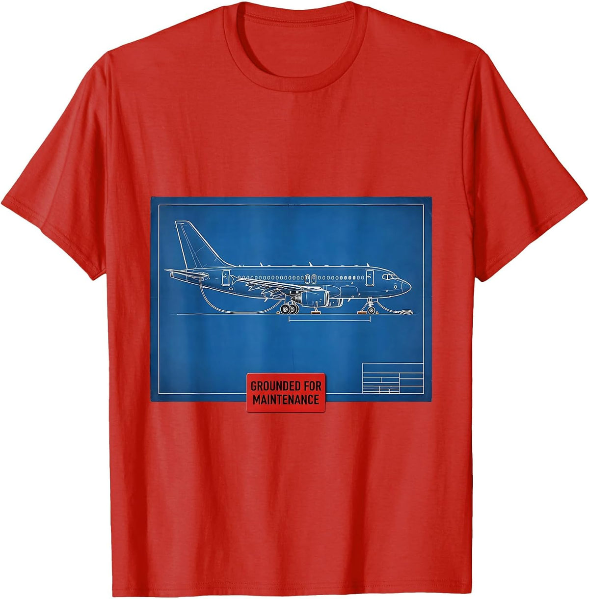 Men's Grounded For Maintenance Technical Blueprint Aviation Geek T-Shirt - Red