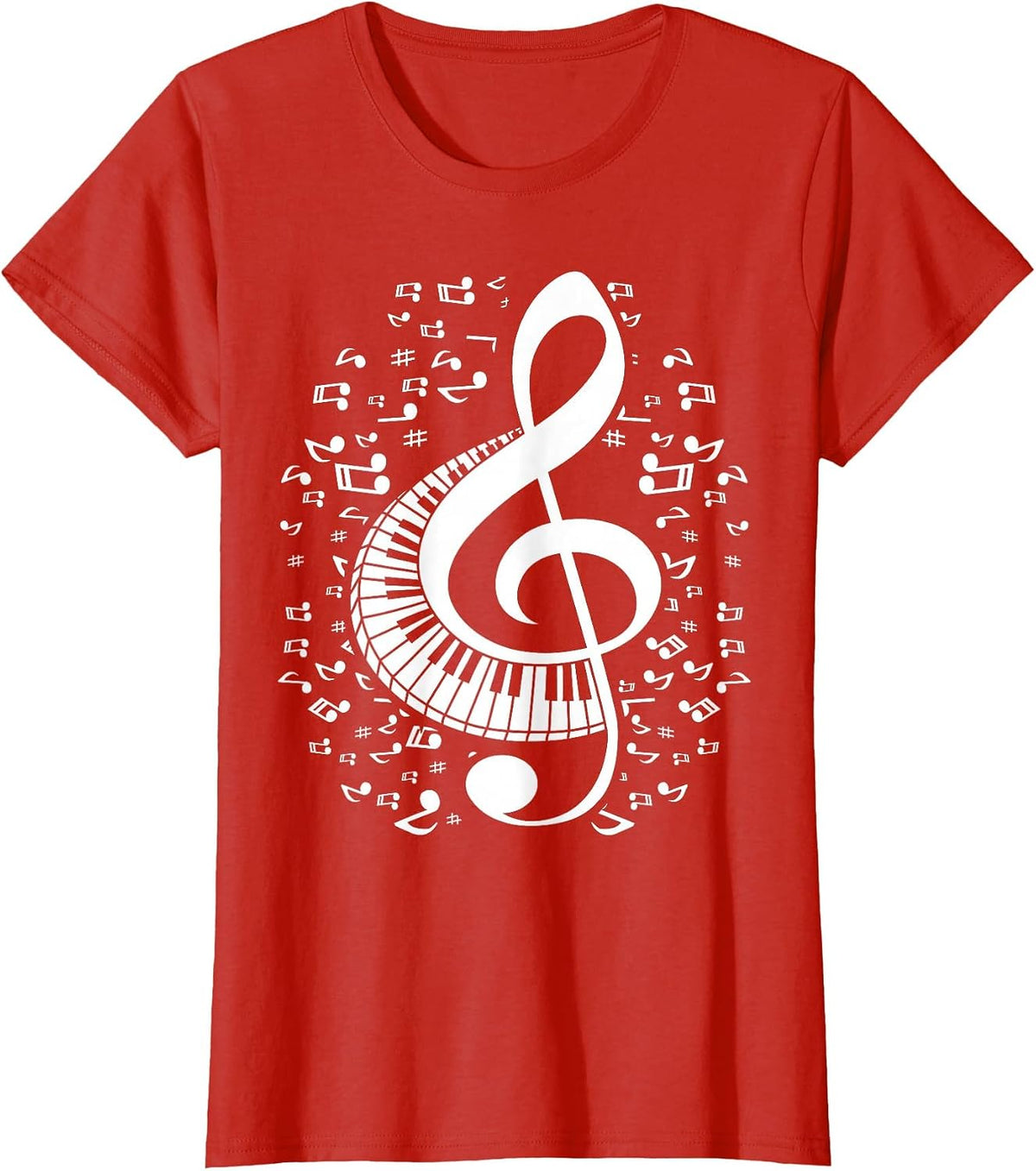 Treble Clef Keyboard Classical Music Notes Pianist Piano T-Shirt - Red