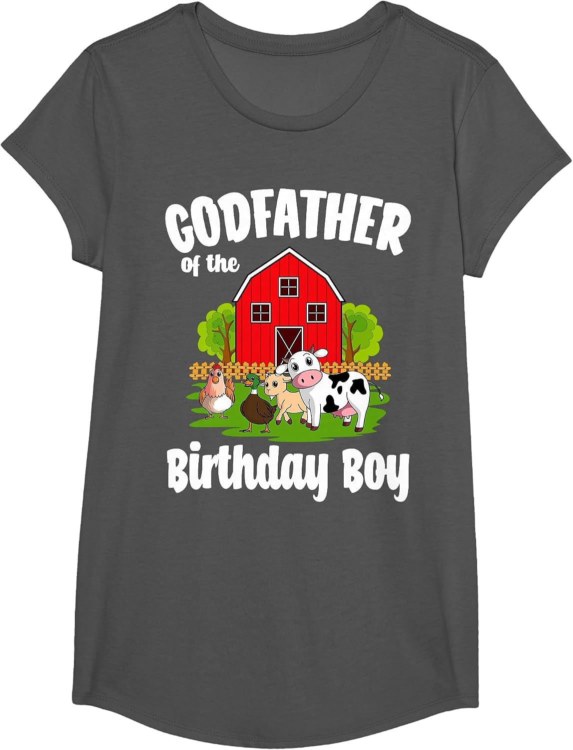 Godfather of The Birthday Boy Farm Animal Bday Party T-Shirt - Girls Asphalt Grey