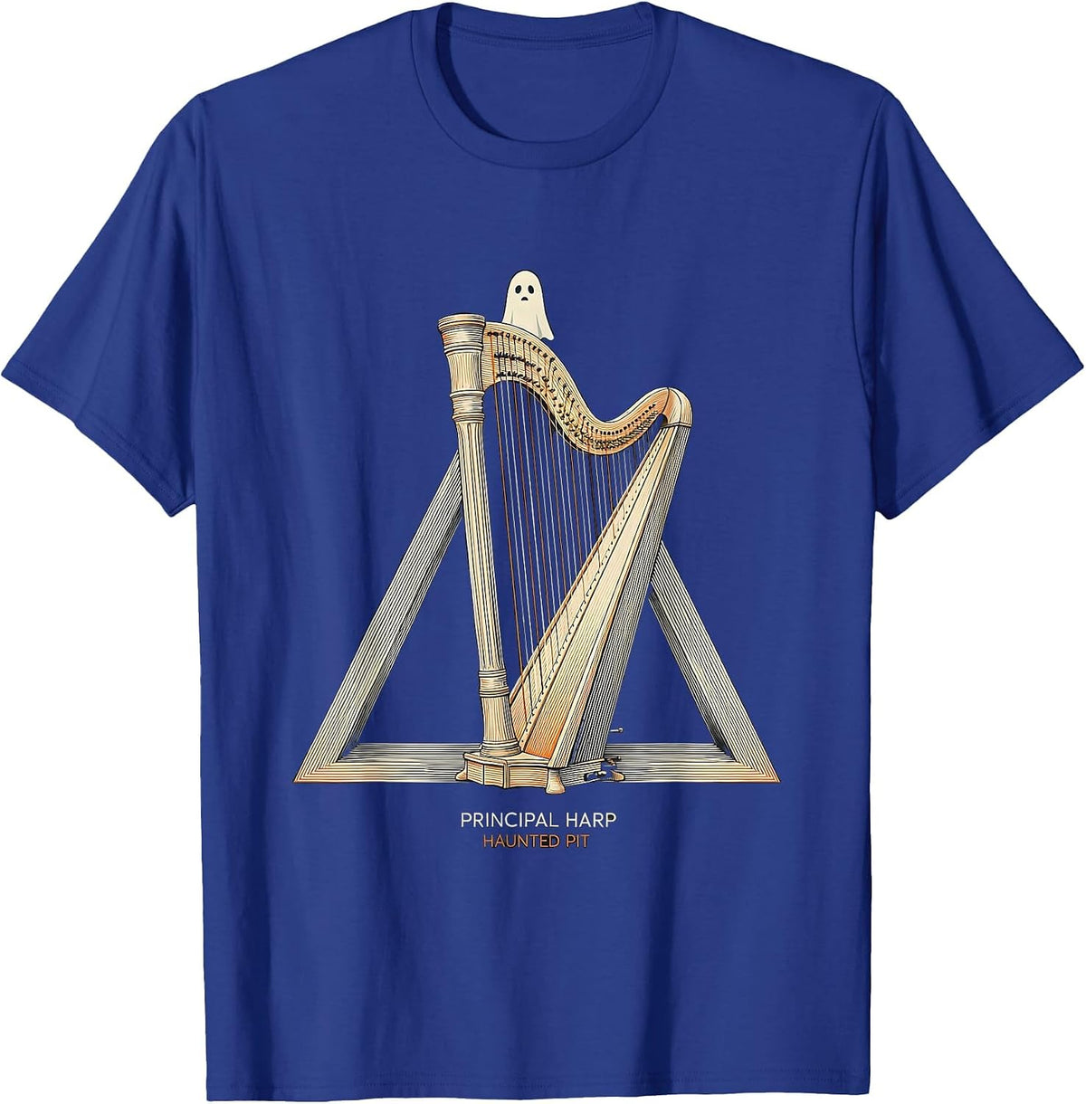 Men's Principal Harp Haunted Pit Whimsical Music Teacher Halloween T-Shirt - Royal Blue